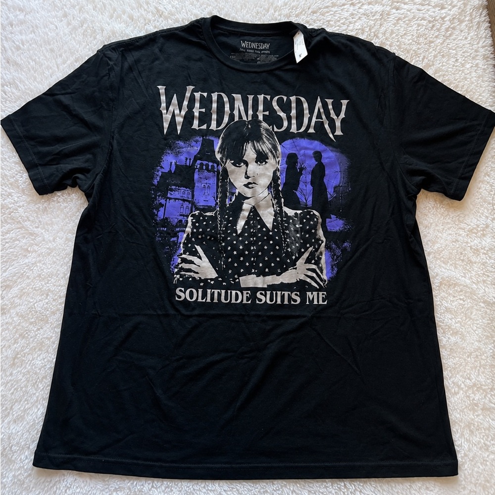 Wednesday Black Graphic Tee “Solitude Suits Me”